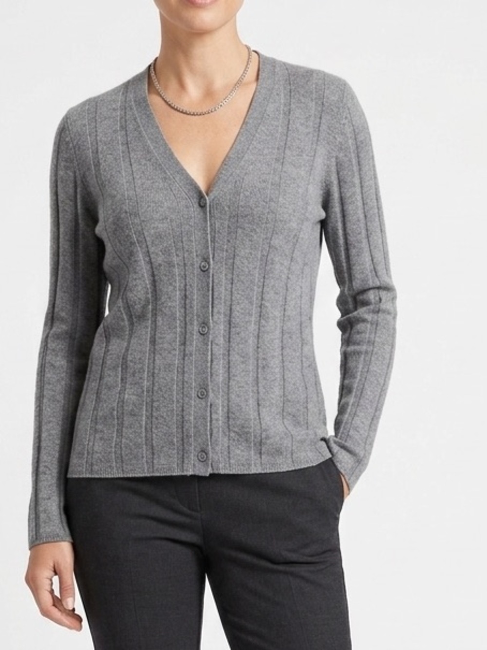 NEIMAN MARCUS Women’s Grey Cashmere Wide Ribbed Cardigan Sweater